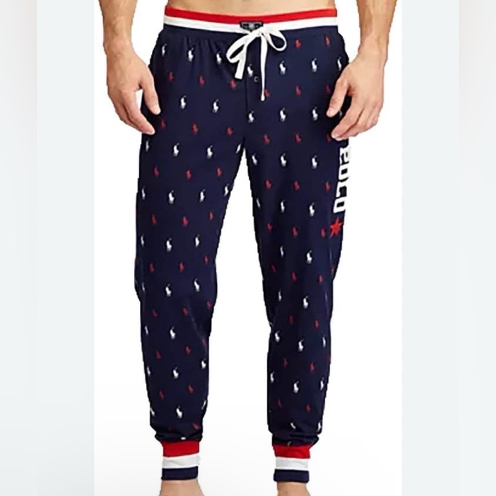 Polo Ralph Lauren Blue Pony Logo Script Blue Sleepwear Pajama Pants Mens Large